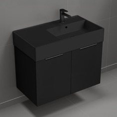 Floating Black Bathroom Vanity, Modern, 32 inch